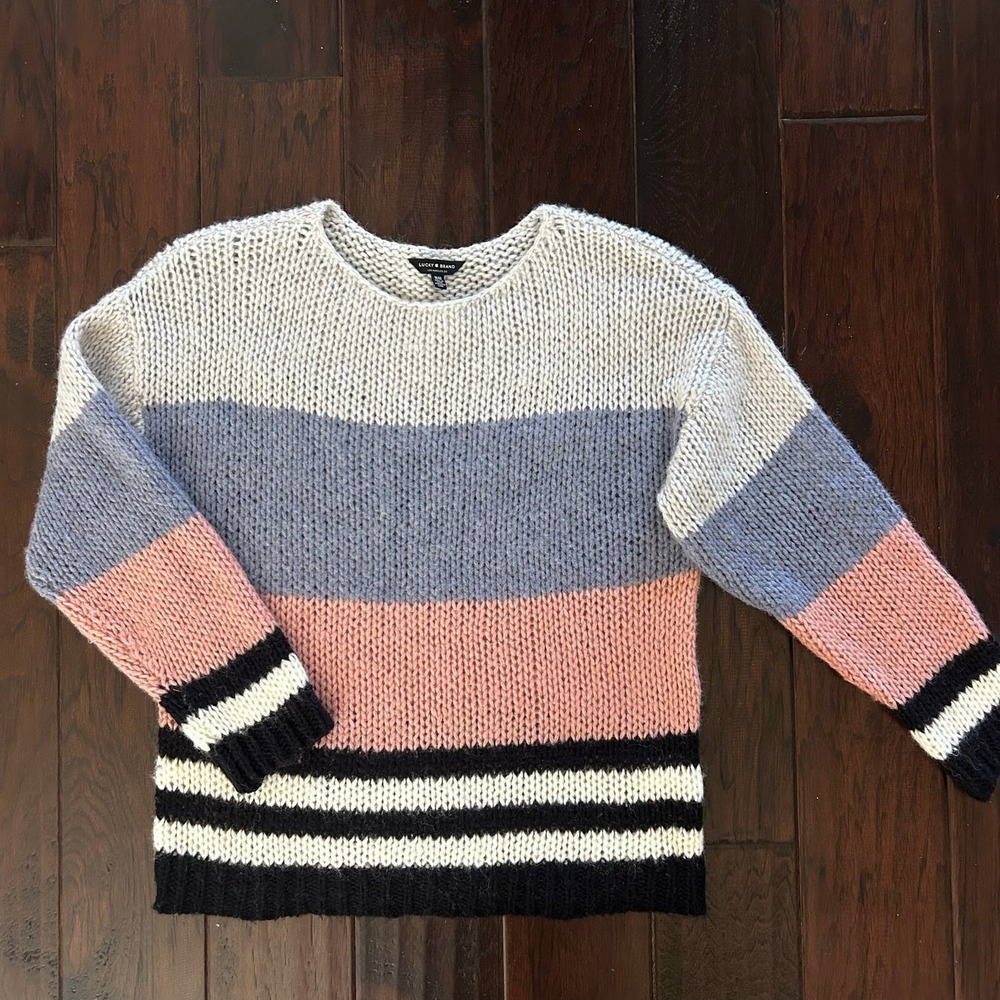Lucky Brand Chunky Knit Sweater Colorblock Striped Wool Blend Western layering